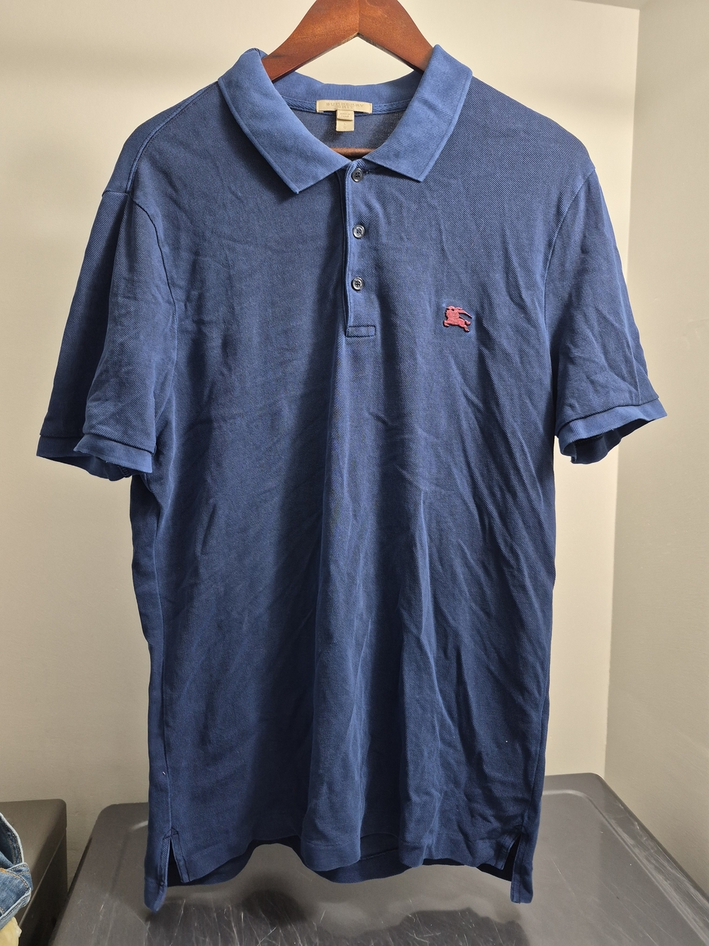 Burberry Navy Polo with Pink Logo - Men's Casual Collared Shirt